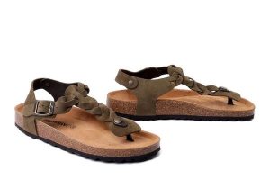 DR. BRINKMANN 710263-07 grun, sandały damskie. Zielone sandały Dr. Brinkmann, bez wzorów, ze skóry, bez obcasa, bez zapięcia. Za 214,90 zł.