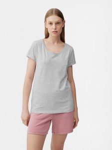 4F T-shirt regular gładki damski XS. Szare t-shirty 4f, xs, bez wzorów, z bawełny, bez kołnierzyka, bez ramiączek. W wyprzedaży za 39,99 zł.