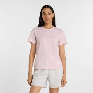 Koszulka damska New Balance WT41509RSG – różowa. Czerwone bluzki New Balance, s, bez wzorów, z bawełny, eleganckie, bez kołnierzyka, bez ramiączek. Za 79,99 zł.