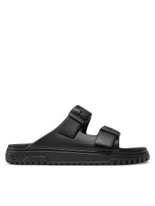 Armani Exchange Klapki XDP043 XV821 00002 Czarny. Czarne klapki Armani Exchange, bez wzorów, ze skóry, bez obcasa. Za 199,99 zł.