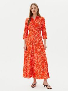 YAS Sukienka koszulowa Savanna 26022663 Pomarańczowy Loose Fit. Brązowe kombinezony YAS, s, bez wzorów, z wiskozy, bez kołnierzyka, bez ramiączek. Za 199,99 zł.