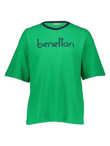 Benetton Koszulka w kolorze zielonym rozmiar: L. Zielone bluzki Benetton, l, bez wzorów, bez kołnierzyka, bez ramiączek. Za 61,46 zł.
