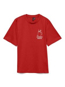 Vero Moda Koszulka w kolorze czerwonym rozmiar: XS. Czerwone bluzki Vero Moda, xs, bez wzorów, z bawełny, bez kołnierzyka, bez ramiączek. Za 41,79 zł.