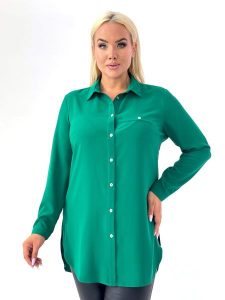 Elegancka zielona koszula z kołnierzykiem PLUS SIZE XXL. Zielone koszule Nasi partnerzy, plus size, bez wzorów, z poliesteru, bez kołnierzyka, plus size, bez ramiączek. Za 199,90 zł.