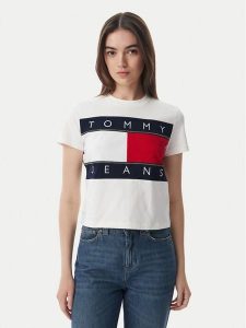 Tommy Jeans T-Shirt Flag DW0DW22818 Biały Regular Fit. Białe t-shirty Tommy Jeans, m, bez wzorów, z bawełny, bez kołnierzyka, bez ramiączek. Za 209,99 zł.
