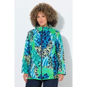 Damskie Funkcyjna kurtka przeciwdeszczowa wzór zwierzęcy elementy odblaskowe. Zielone kurtki Ulla Popken, plus size, bez wzorów, z materiału, bez kaptura. Za 389,99 zł.