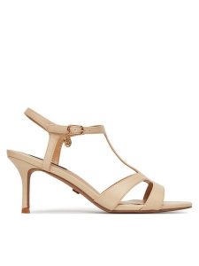 Nine West Sandały 22154A Beżowy. Brązowe sandały Nine West, bez wzorów, z materiału, bez obcasa, na szpilce, bez zapięcia. W wyprzedaży za 109,99 zł.