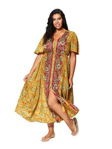 Aller Simplement Sukienka w kolorze żółtym rozmiar: 50/52. Żółte sukienki Aller Simplement, bez wzorów, bez kołnierzyka, bez ramiączek, maxi. Za 78,99 zł.