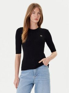 TWINSET Sweter 252TP3240 Czarny Regular Fit. Czarne swetry klasyczne Twinset, s, z wiskozy, bez kołnierzyka. Za 499,99 zł.