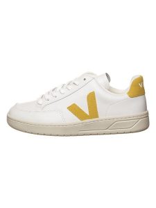 Veja Skórzane sneakersy "V 12" w kolorze biało-żółtym rozmiar: 38. Białe trampki Veja, bez wzorów, bez zapięcia. Za 505,13 zł.