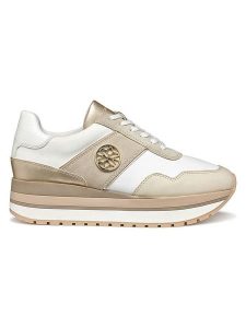 Geox Skórzane sneakersy "New Kency" w kolorze biało-beżowym na koturnie rozmiar: 38. Białe trampki Geox, bez wzorów, z materiału, bez zapięcia. Za 295,99 zł.