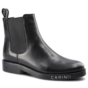 Czarne Botki Damskie Carinii Skórzane Buty. Czarne botki Carinii, bez wzorów, z gumy, bez obcasa, na obcasie, bez zapięcia. Za 299,00 zł.