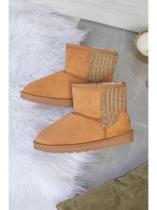 ISLAND BOOT Botki zimowe "Tenny" w kolorze jasnobrązowym rozmiar: 36. Brązowe botki Island Boot, na zimę, bez wzorów, z materiału, bez obcasa, bez zapięcia. Za 166,49 zł.