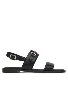 Nine West Sandały 678322-CCC Czarny. Czarne sandały Nine West, bez wzorów, z materiału, bez obcasa, na płaskiej podeszwie, bez zapięcia. Za 118,99 zł.