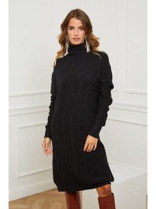 Joséfine Sukienka dzianinowa "Bernie" w kolorze czarnym rozmiar: XL. Czarne sukienki Joséfine, na co dzień, xl, bez wzorów, z dzianiny, bez kołnierzyka, bez ramiączek, midi, proste. Za 206,42 zł.