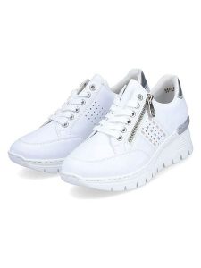 Rieker Sneakersy w kolorze biało-srebrnym na koturnie rozmiar: 42. Białe trampki Rieker, bez wzorów, bez zapięcia. Za 140,86 zł.