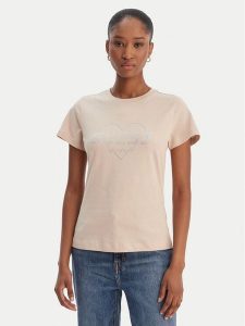 Guess T-Shirt V5GI10 K9RM1 Beżowy Regular Fit. Brązowe t-shirty Guess, s, z aplikacjami, z bawełny, bez kołnierzyka, bez ramiączek. Za 122,99 zł.