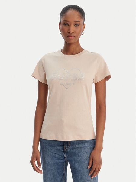Guess T-Shirt V5GI10 K9RM1 Beżowy Regular Fit. Brązowe t-shirty Guess, m, z aplikacjami, z bawełny, bez kołnierzyka, bez ramiączek. Za 122,99 zł.