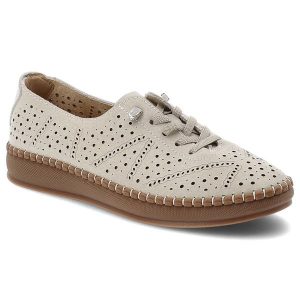 Półbuty damskie Vinceza, cholewka ze skóry naturalnej z perforacją zapewniającą przewiewność lekka podeszwa, beżowe, 79606. Brązowe półbuty VINCEZA, bez wzorów, ze skóry, bez obcasa, na płaskiej podeszwie, bez zapięcia. Za 144,90 zł.