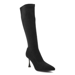 Czarne Wysokie Kozaki S.Barskie Eleganckie Obuwie Damskie Na Szpilce. Czarne kozaki S.BARSKI, z aplikacjami, przed kolano, bez obcasa, na obcasie, bez zapięcia. Za 280,99 zł.