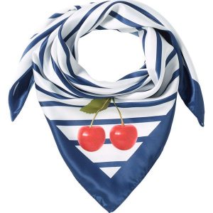Chusta w paski i wiśnie bonprix ciemnoniebiesko-biało-czerwony. Apaszki i chusty marki bonprix. Za 21,99 zł.