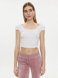 Juicy Couture Bluzka Brodie JCWCT23309 Biały Regular Fit. Białe bluzki Juicy Couture, xl, bez wzorów, z bawełny, bez kołnierzyka, bez ramiączek. Za 129,99 zł.