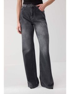 Trendyol Dżinsy - Comfort fit - w kolorze antracytowym rozmiar: 40. Czarne jeansy Trendyol, bez wzorów, z podwyższonym stanem. Za 104,99 zł.