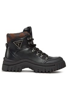 Guess Botki Lofira FL8LOF ELE12 Czarny. Czarne botki Guess, z aplikacjami, ze skóry, bez obcasa, na płaskiej podeszwie, bez zapięcia. Za 339,99 zł.