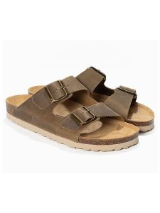 Sunbay Skórzane klapki "Trefle" w kolorze khaki rozmiar: 40. Brązowe klapki Sunbay, bez wzorów, z otwartym noskiem, bez obcasa. Za 193,24 zł.