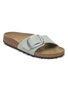 Birkenstock Skórzane klapki "Madrid" w kolorze zielonym rozmiar: 39. Zielone klapki Birkenstock, bez wzorów, z nubiku, z otwartym noskiem, bez obcasa. Za 418,69 zł.