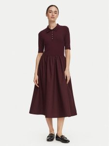 Tommy Hilfiger Sukienka codzienna WW0WW52227 Bordowy Regular Fit. Czerwone sukienki TOMMY HILFIGER, na co dzień, l, bez wzorów, z bawełny, bez kołnierzyka, bez ramiączek, proste. Za 649,99 zł.