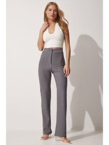 Happiness Istanbul Spodnie w kolorze szarym rozmiar: 40. Szare spodnie z wysokim stanem Happiness Istanbul, bez wzorów, z materiału, z podwyższonym stanem. Za 73,99 zł.