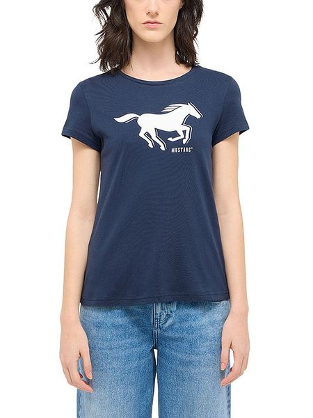 Mustang Koszulka w kolorze granatowym rozmiar: M. Niebieskie bluzki Mustang, m, bez wzorów, z bawełny, bez kołnierzyka, bez ramiączek. Za 43,68 zł.