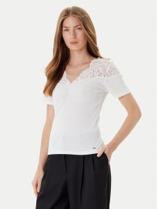 Morgan Bluzka 252-DELINE Biały Slim Fit. Białe bluzki Morgan, l, bez wzorów, z syntetyku, bez kołnierzyka, bez ramiączek. Za 119,99 zł.