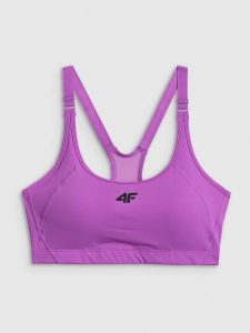4F Biustonosz treningowy ze średnim wsparciem damski - różowy XS. Czerwone biustonosze 4f, bez wzorów, z gumy. Za 129,99 zł.