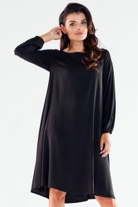 Sukienka z Asymetrycznym Dołem - Czarna. Czarne sukienki Awama, l, bez wzorów, z elastanu, z asymetrycznym kołnierzem, bez ramiączek, asymetryczne. Za 209,90 zł.