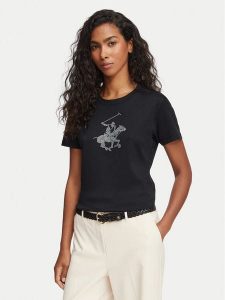 Beverly Hills Polo Club T-Shirt L1608-HR Czarny Regular Fit. Czarne t-shirty Beverly Hills Polo Club, l, bez wzorów, z bawełny, bez kołnierzyka, bez ramiączek. Za 169,99 zł.