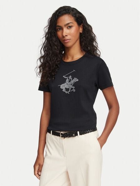 Beverly Hills Polo Club T-Shirt L1608-HR Czarny Regular Fit. Czarne t-shirty Beverly Hills Polo Club, l, bez wzorów, z bawełny, bez kołnierzyka, bez ramiączek. Za 152,99 zł.