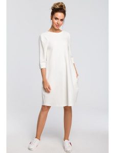 Made of emotion Sukienka w kolorze kremowym rozmiar: XXL. Brązowe sukienki Made Of Emotion, xxl, bez wzorów, bez kołnierzyka, bez ramiączek, midi, bombki. Za 127,99 zł.