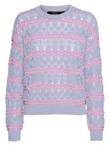 Vero Moda Sweter w kolorze błękitno-różowym rozmiar: XS. Niebieskie swetry oversize Vero Moda, xs, bez wzorów, ze splotem, bez ramiączek. Za 57,06 zł.