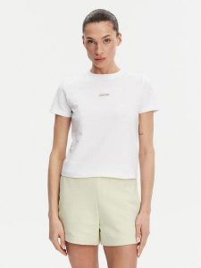 Calvin Klein Jeans T-Shirt Placed Institutional J20J225524 Biały Slim Fit. Białe t-shirty Calvin Klein Jeans, xxs, bez wzorów, z bawełny, bez kołnierzyka, bez ramiączek. Za 119,99 zł.