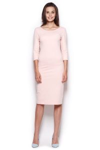 Midi Sukienka z Rękawem 3/4- Różowa. Czerwone sukienki Figl, l, bez wzorów, z bawełny, bez kołnierzyka, bez ramiączek, midi. Za 239,00 zł.