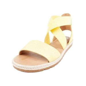 Sandały Damskie Jeden Kolor Skóra Pełnoziarnista Ella II. Żółte buty trekkingowe Sorel, ze skóry, bez zapięcia. Za 348,99 zł.