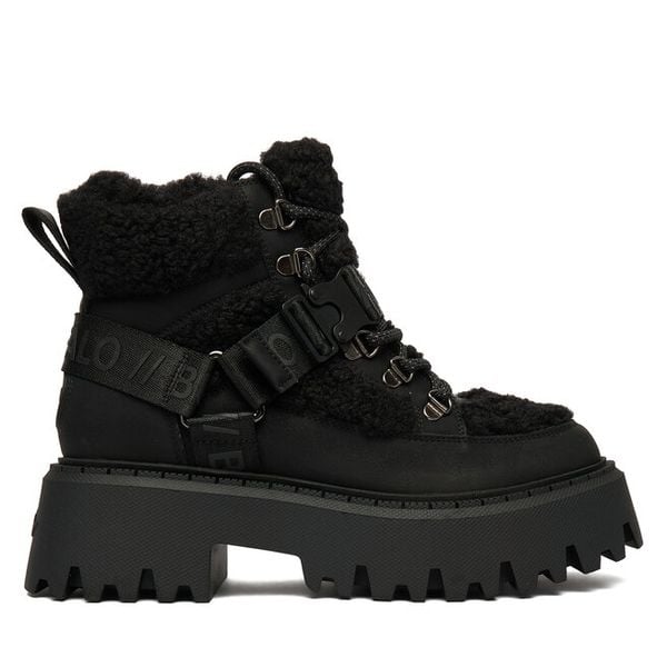 Trzewiki Buffalo. Czarne botki Buffalo, bez wzorów, bez obcasa, na płaskiej podeszwie, bez zapięcia. Za 479,99 zł.