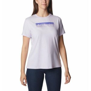 Koszulka Damska Columbia Sun Trek SS Graphic T-Shirt. Fioletowe bluzki Columbia, l, bez wzorów, bez kołnierzyka, bez ramiączek. Za 62,99 zł.