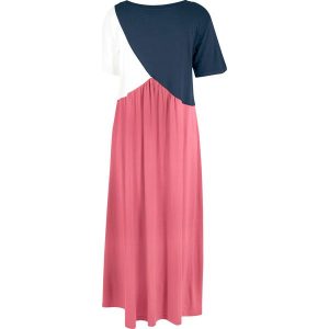 Długa, szeroka sukienka shirtowa, z bawełny z wiskozą. Czerwone sukienki bonprix, bez wzorów, z bawełny, bez kołnierzyka, bez ramiączek, maxi. Za 104,99 zł.