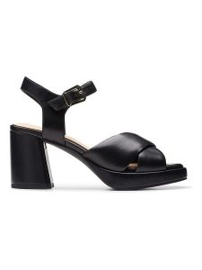 Clarks Skórzane sandały "Ritzy 75 Rae" w kolorze czarnym na obcasie rozmiar: 38. Czarne sandały Clarks, bez wzorów, z otwartym noskiem, bez obcasa, na koturnie, bez zapięcia. Za 217,99 zł.