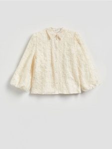 Koszula z haftem - złamana biel. Koszule Reserved, l, bez wzorów, z bawełny, bez kołnierzyka, bez ramiączek. Za 179,99 zł.