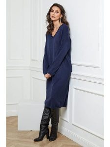 So Cachemire Sukienka dzianinowa "Palerme" w kolorze granatowym rozmiar: L. Niebieskie sukienki So Cachemire, l, bez wzorów, z dzianiny, bez kołnierzyka, bez ramiączek, midi. Za 187,99 zł.