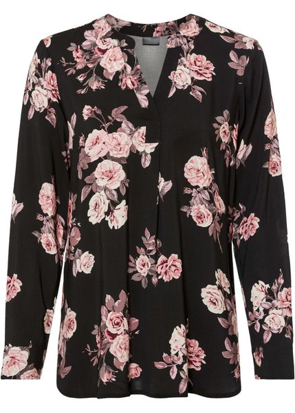 Bluzka tunikowa. Czarne bluzki bonprix, bez wzorów, bez kołnierzyka, bez ramiączek. Za 94,99 zł.